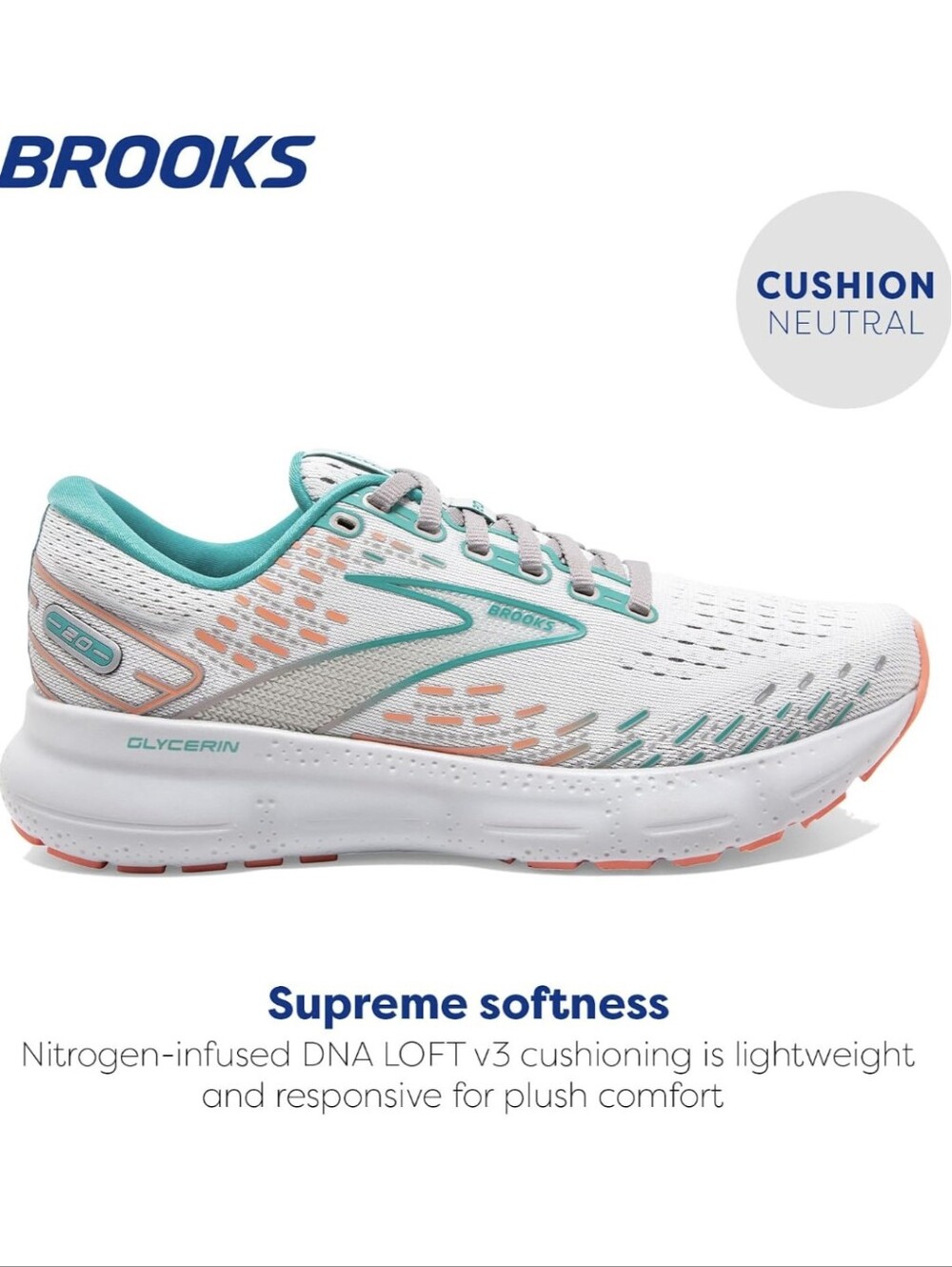 Brooks Glycerin 20 Running Shoes Size 7B Oyster Latigo Bay Coral 1203691 EUC
